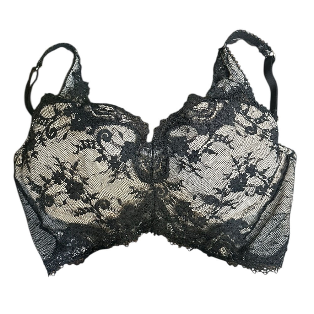 Victoria’s Secret Black Lace Longline Bra – 34DD Underwire Push Up Lingerie